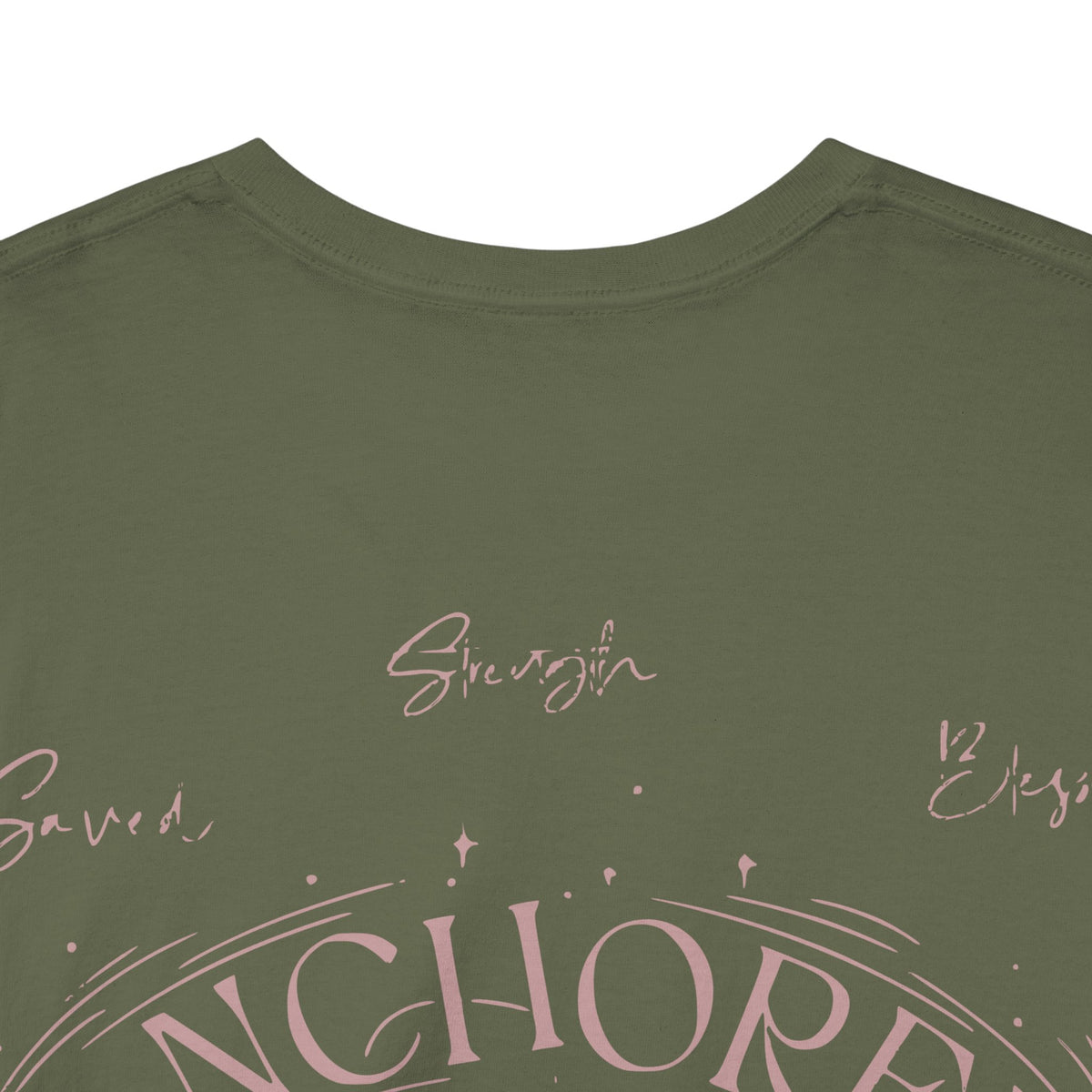 Anchored Faith T-Shirt — "Anchored" Calligraphy with Faith, Hope & Grace