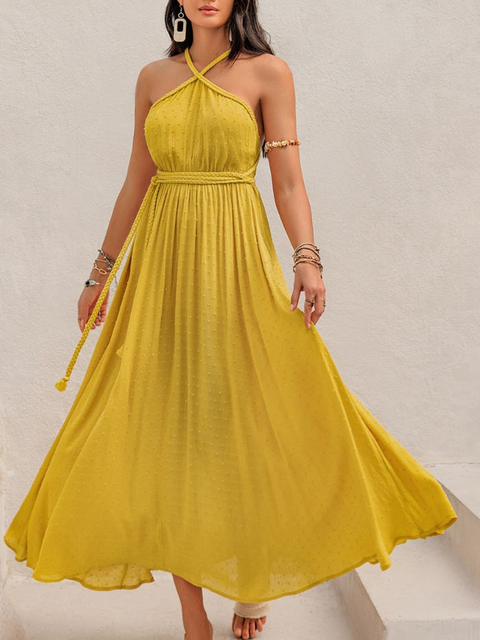 Swiss Dot Backless Sleeveless Maxi Dress