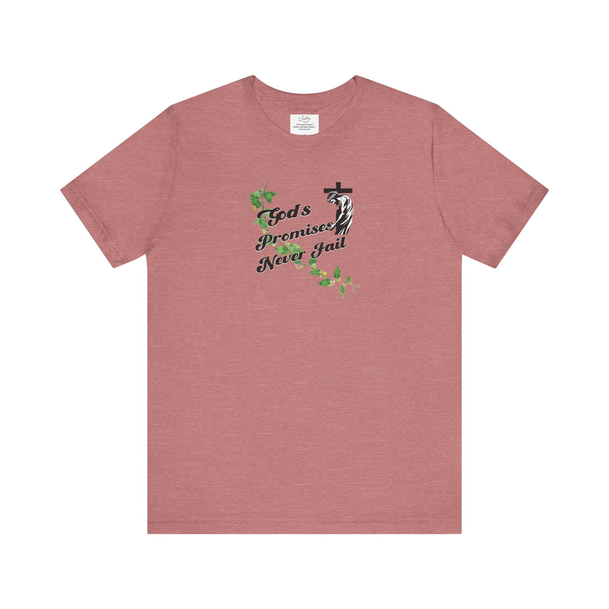 Faith T-Shirt — "God's Promises Never Fail" Christian Tee with Cross & Olive Branch Design