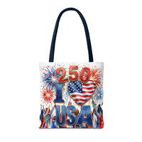 USA 250 Celebration Tote Bag — I Love USA Fireworks Patriotic Shopper