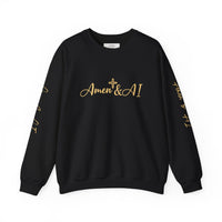 Christian AI Crewneck Sweatshirt - "Amen & AI" Gold Script, "Powered by Prayer, Driven by Data"