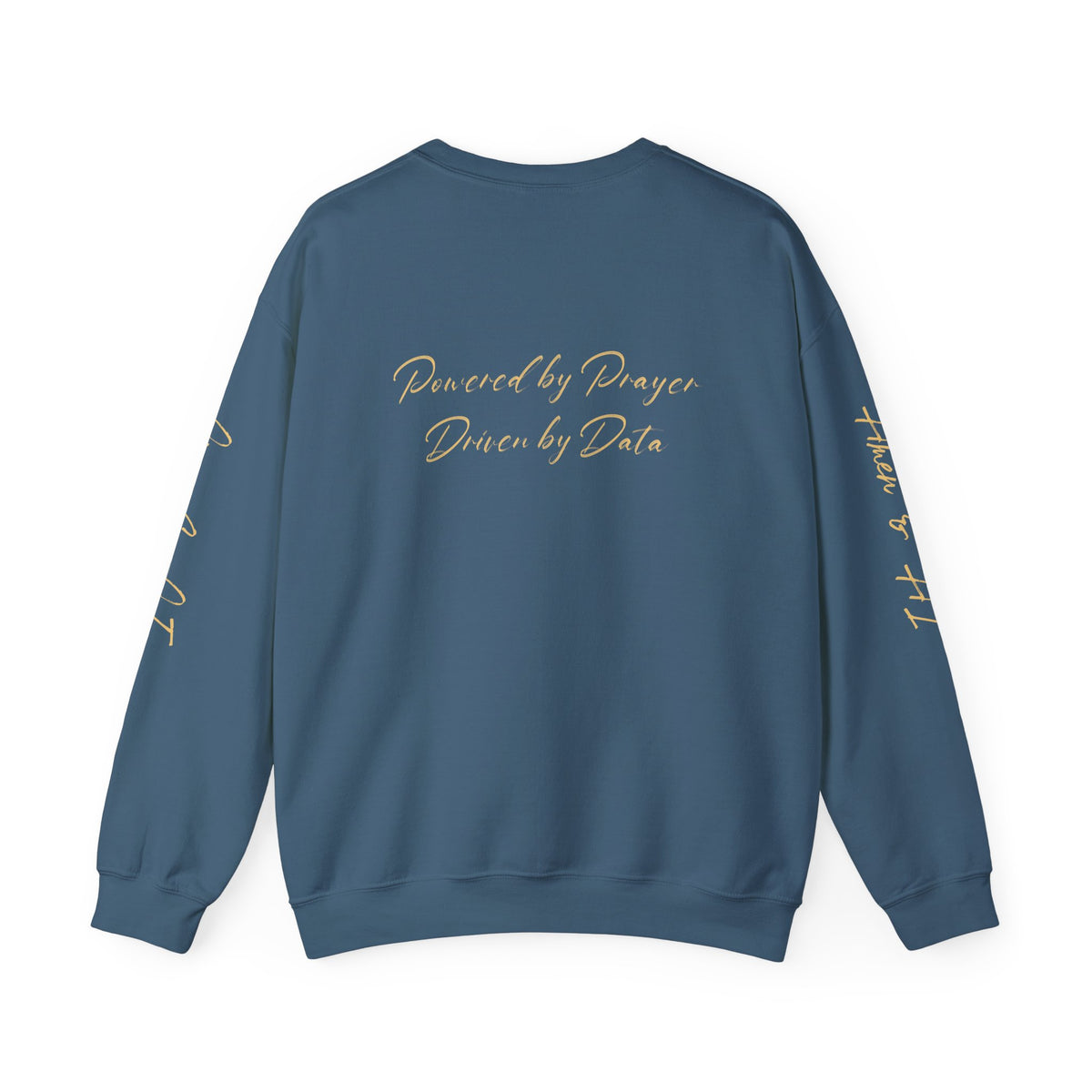 Christian AI Crewneck Sweatshirt - "Amen & AI" Gold Script, "Powered by Prayer, Driven by Data"