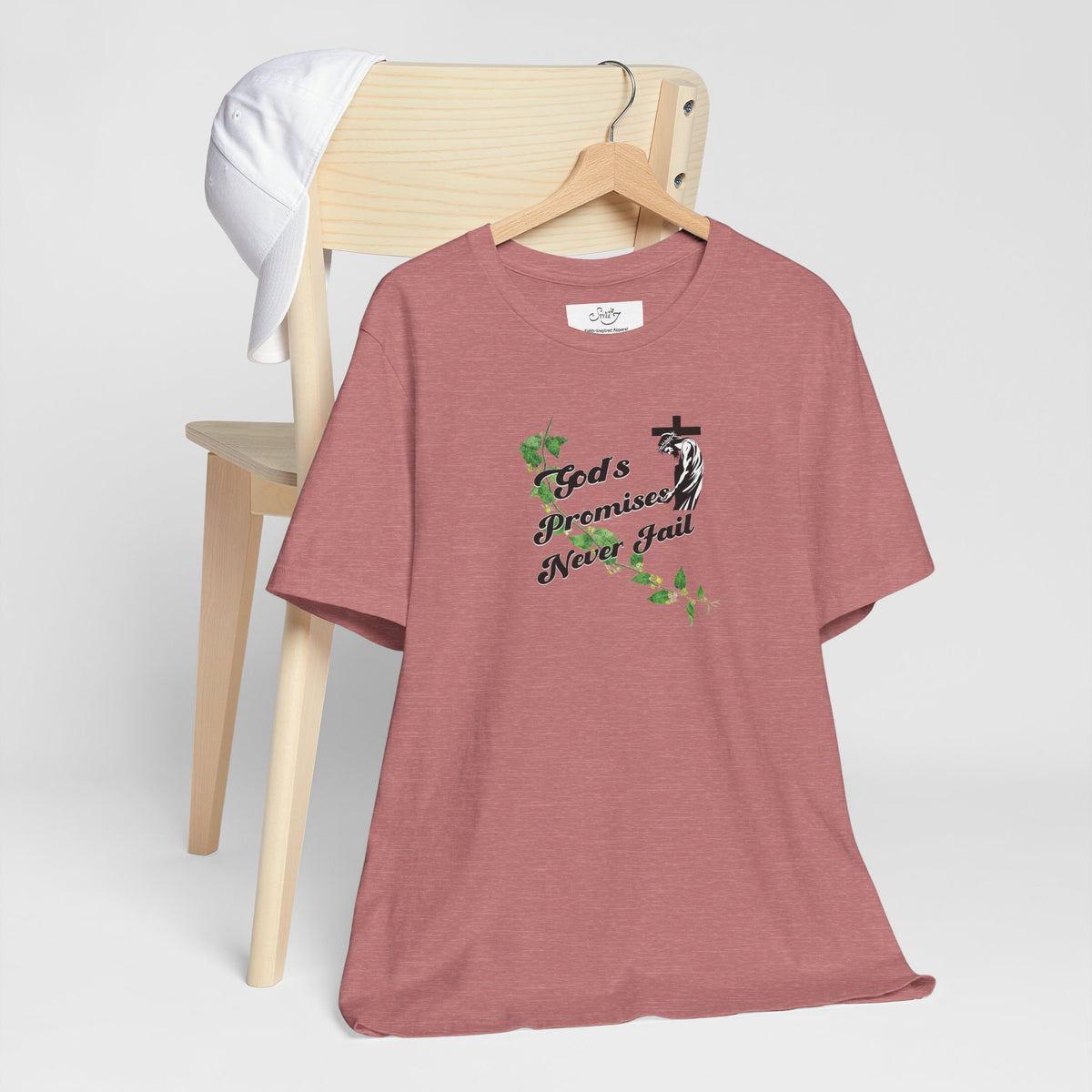 Faith T-Shirt — "God's Promises Never Fail" Christian Tee with Cross & Olive Branch Design
