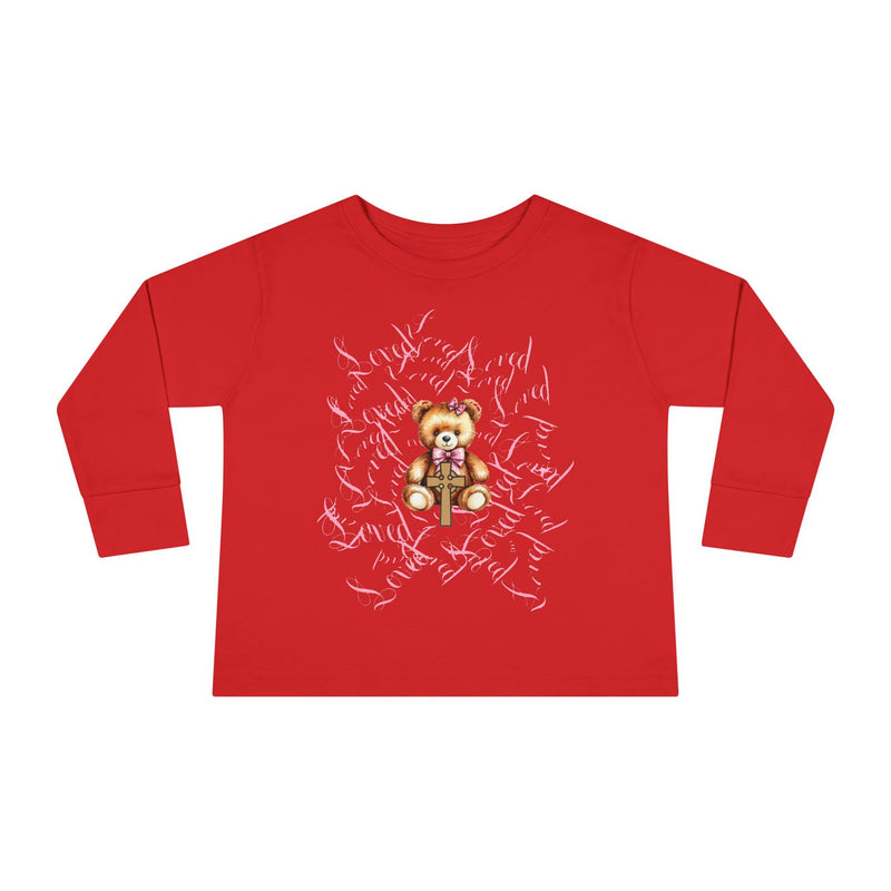 Toddler Tee — "Loved" Cute Teddy Bear Cross Design Long Sleeve