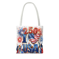 USA 250 Celebration Tote Bag — I Love USA Fireworks Patriotic Shopper