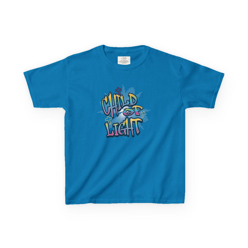 Kids 'Child of Light' Graphic Tee — Colorful Hand-Lettered 'Cherished' Back Design