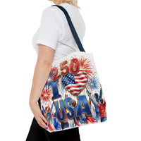USA 250 Celebration Tote Bag — I Love USA Fireworks Patriotic Shopper