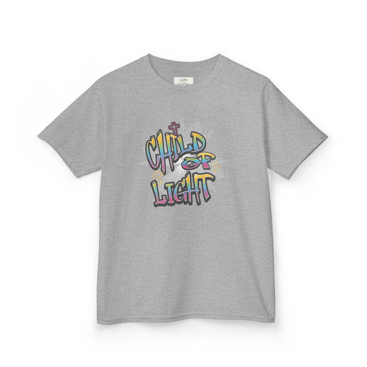 Kids 'Child of Light' Graphic Tee — Colorful Hand-Lettered 'Cherished' Back Design