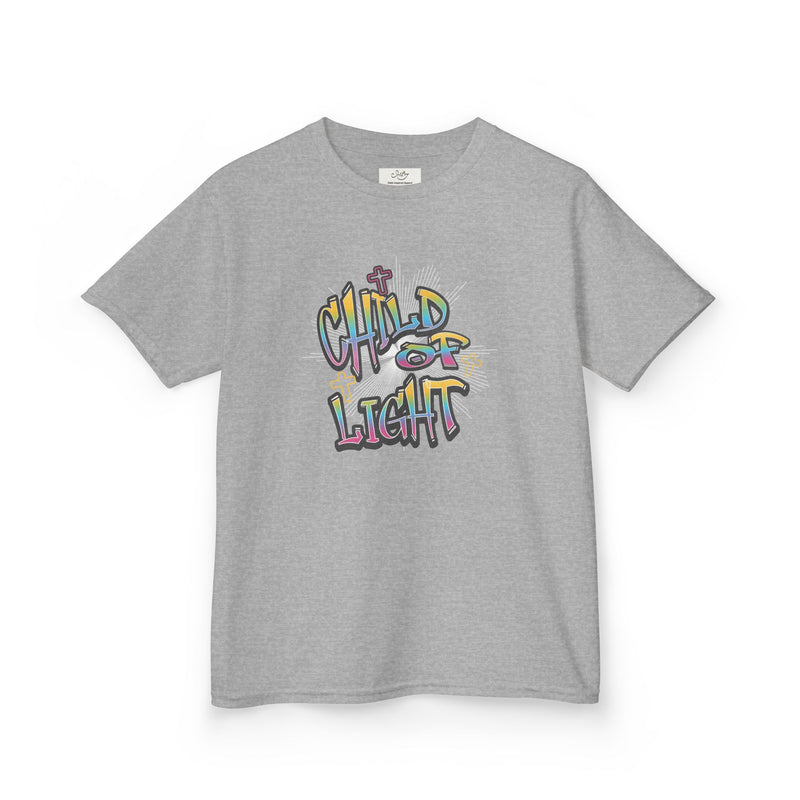 Kids 'Child of Light' Graphic Tee — Colorful Hand-Lettered 'Cherished' Back Design