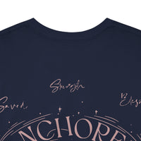Anchored Faith T-Shirt — "Anchored" Calligraphy with Faith, Hope & Grace