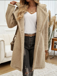 Pocketed Long Sleeve Hooded Teddy Coat