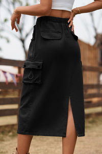 Drawstring Waist Slit Denim Skirt