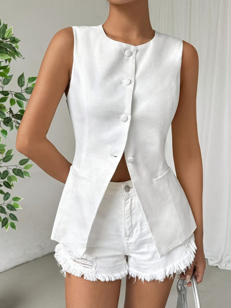 Button Down Round Neck Vest