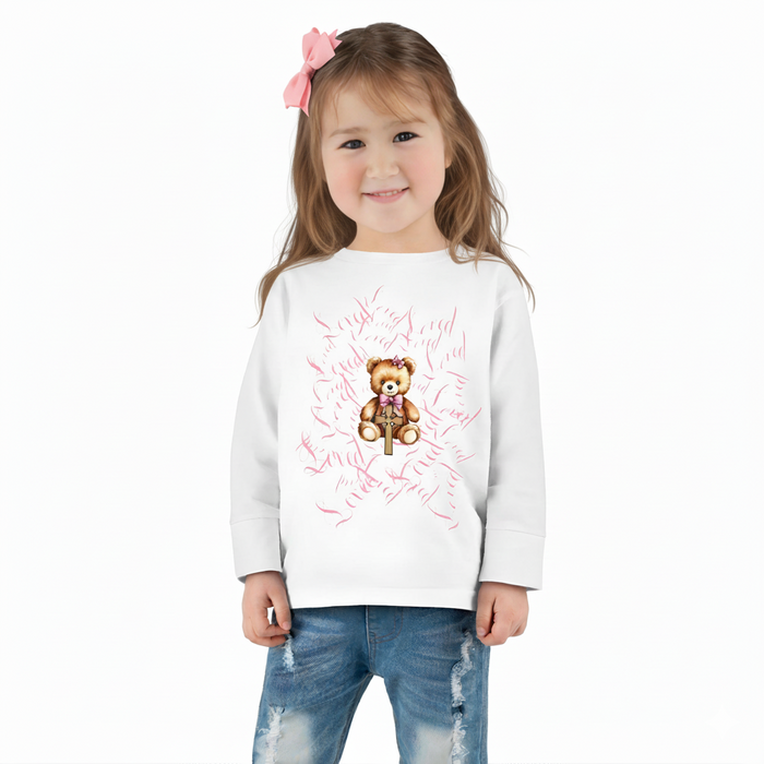 Toddler Tee — "Loved" Cute Teddy Bear Cross Design Long Sleeve