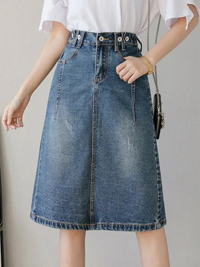 Summer Design Denim Skirt Mid-length