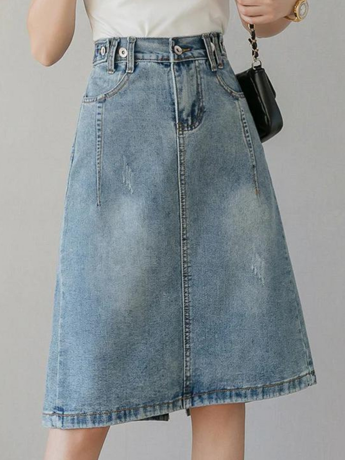 Summer Design Denim Skirt Mid-length