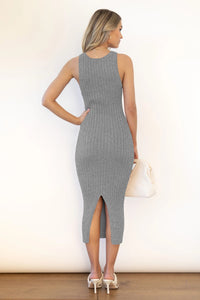 Slit Ribbed Round Neck Sleeveless Dress