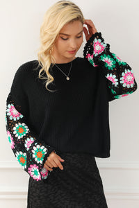 Crochet Round Neck Long Sleeve Knit Top