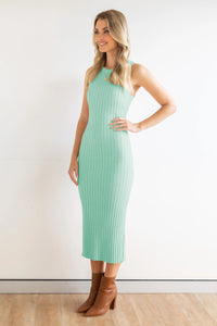 Slit Ribbed Round Neck Sleeveless Dress