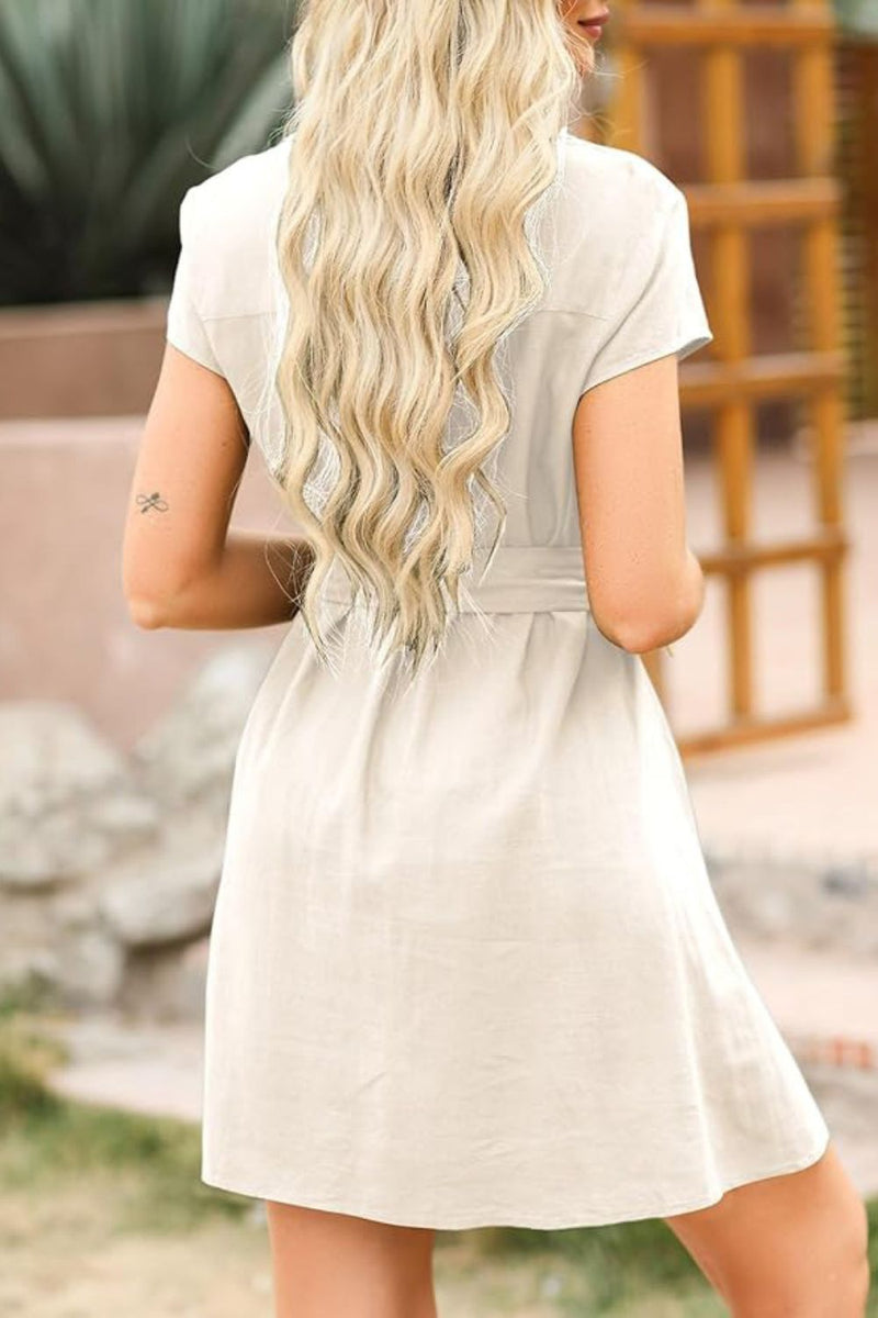 Tied Button Up Short Sleeve Dress