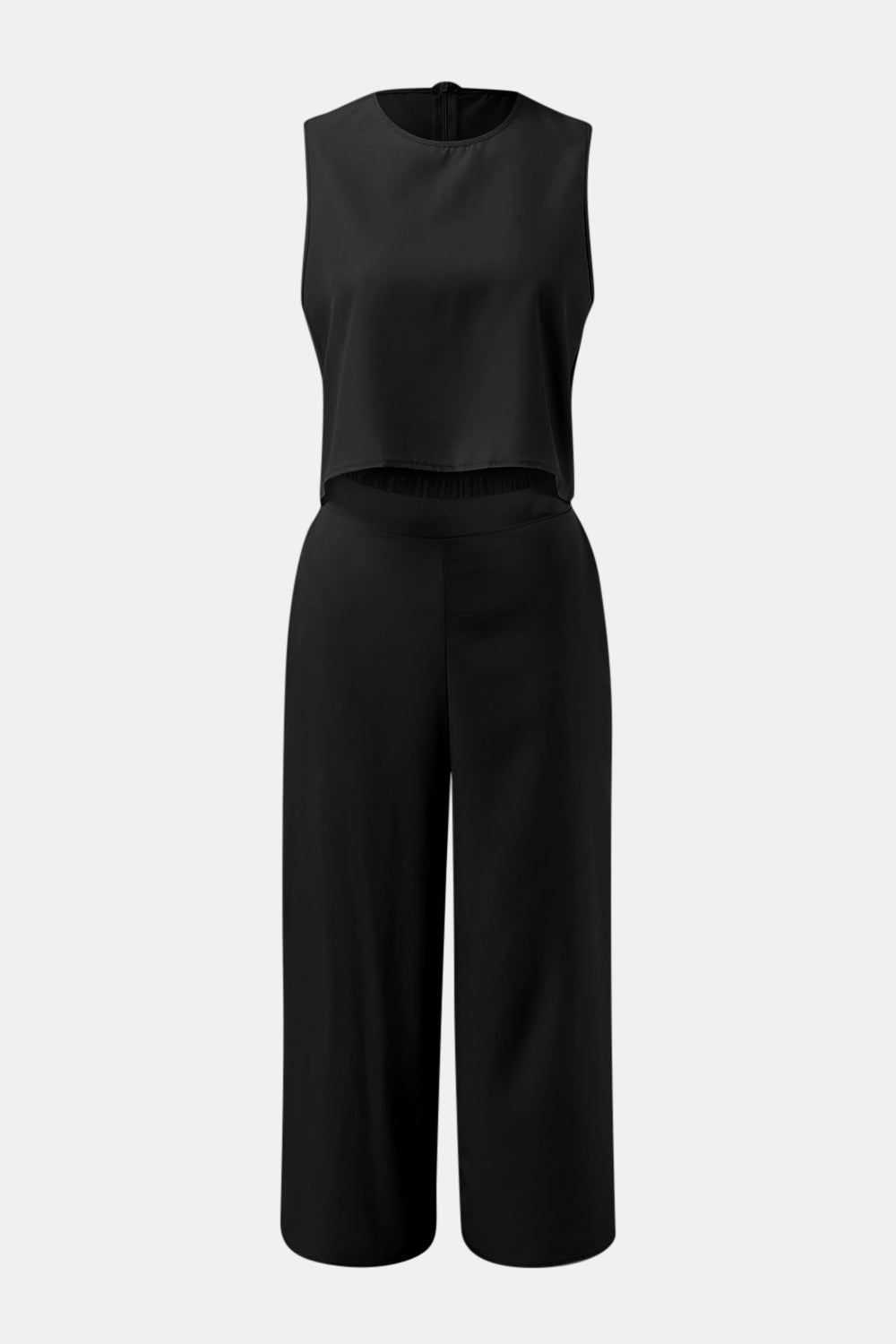 Round Neck Top and Wide Leg Pants Set