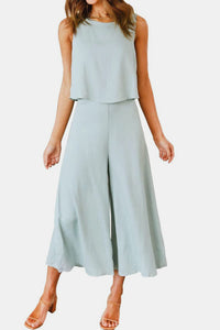 Round Neck Top and Wide Leg Pants Set