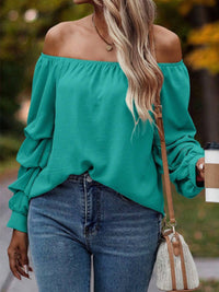 Ruched Off-Shoulder Long Sleeve Blouse