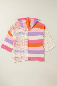 Openwork Color Block Hooded Sweater