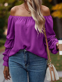 Ruched Off-Shoulder Long Sleeve Blouse