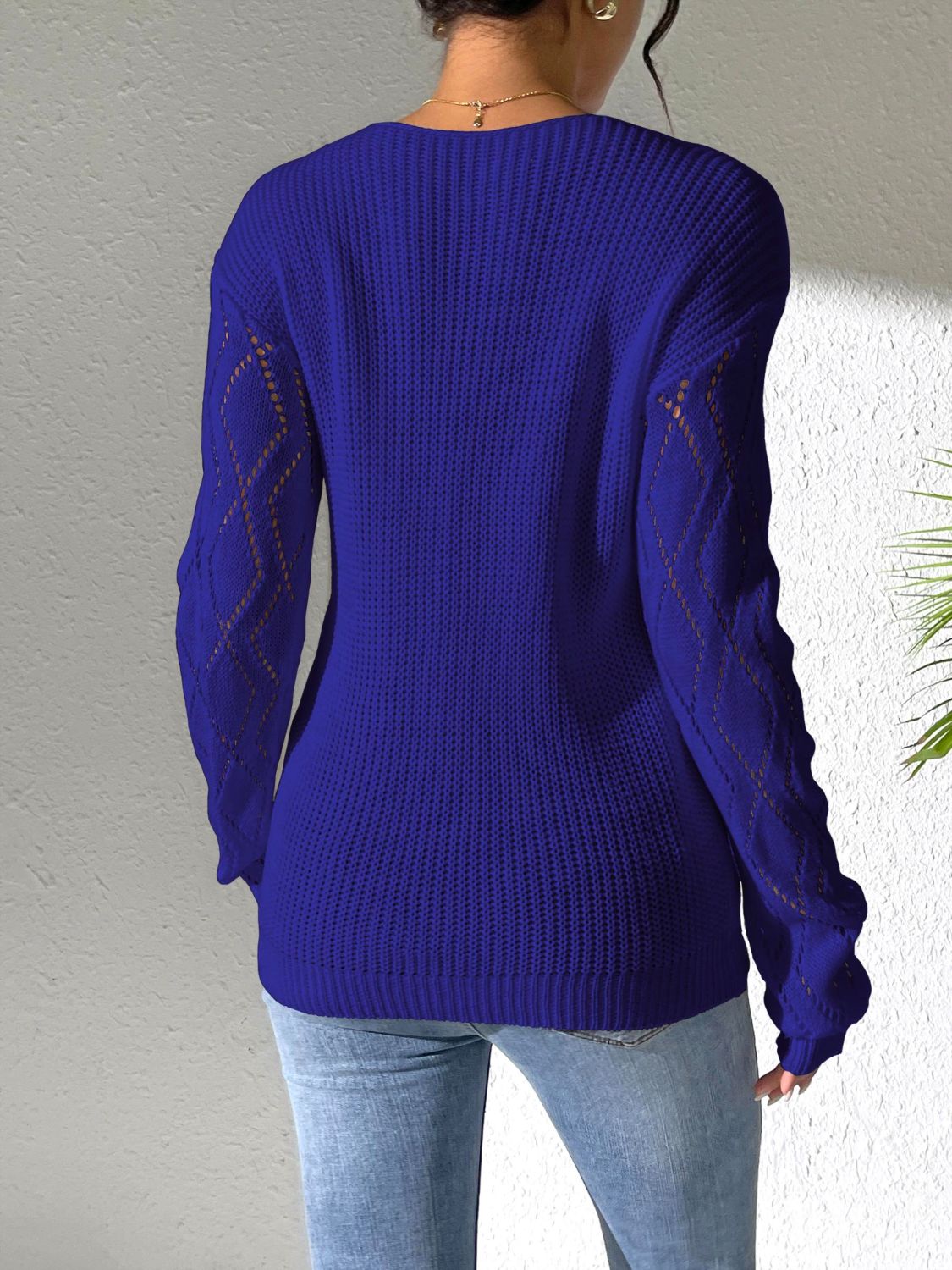 Openwork V-Neck Long Sleeve Sweater