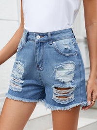 Distressed Raw Hem Denim Shorts