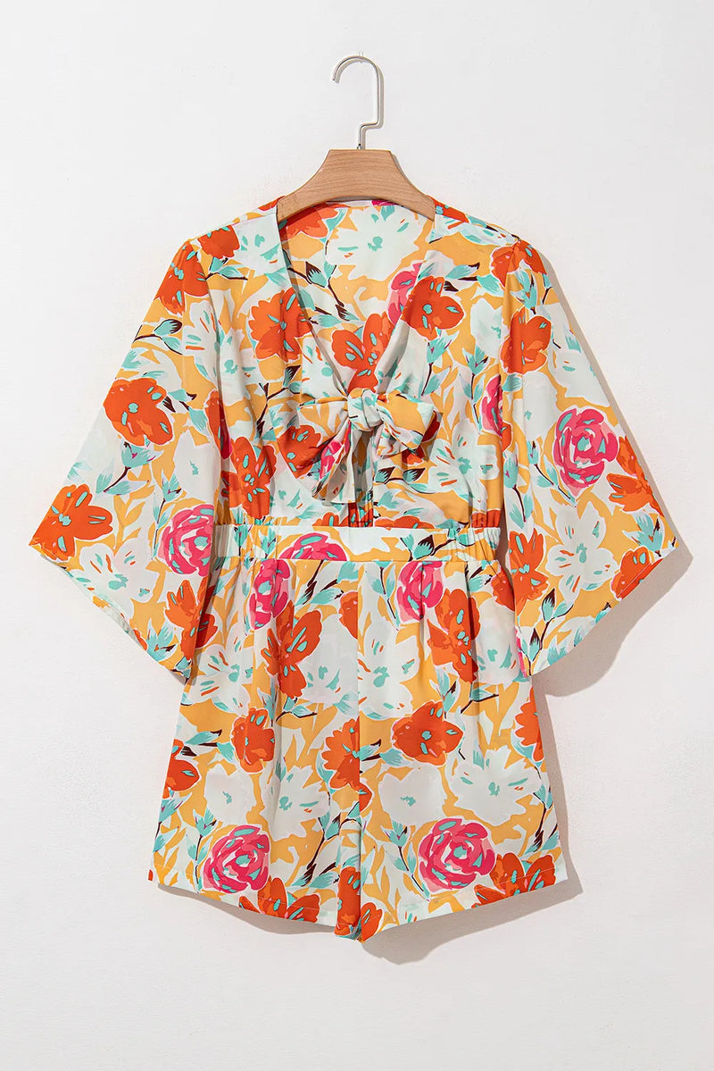 Tied Printed Half Sleeve Romper