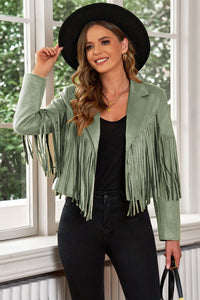 Fringe Trim Lapel Collar Cropped Blazer