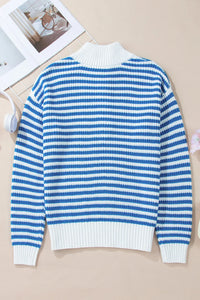 Striped Half Zip Long Sleeve Sweater